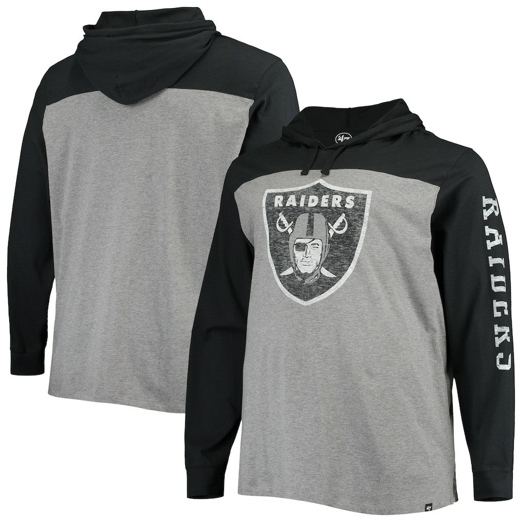 Las Vegas Raiders '47 Franklin Wooster Long Sleeve Hoodie T-Shirt - Heathered Gray/Black - 47 brand