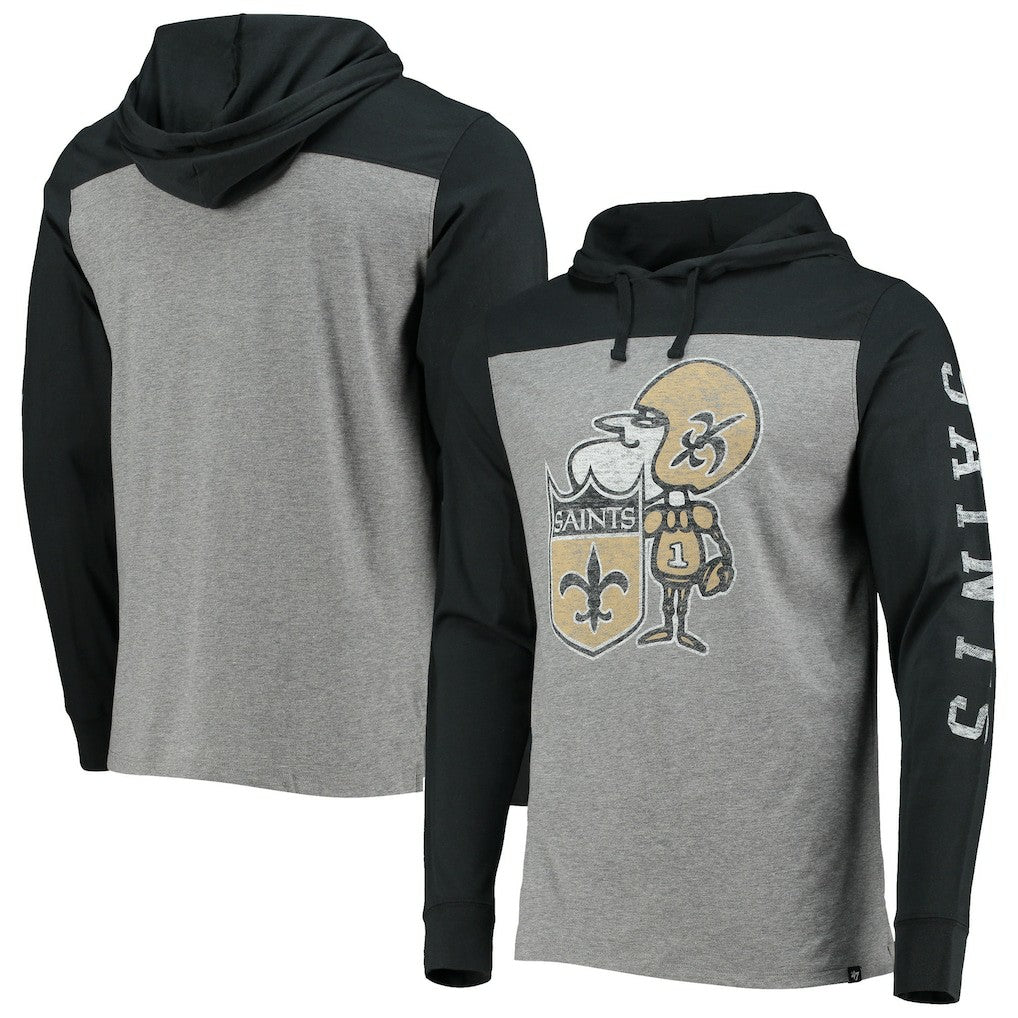 New Orleans Saints '47 Franklin Wooster Throwback Long Sleeve Hoodie T-Shirt - Heathered Gray - 47 brand