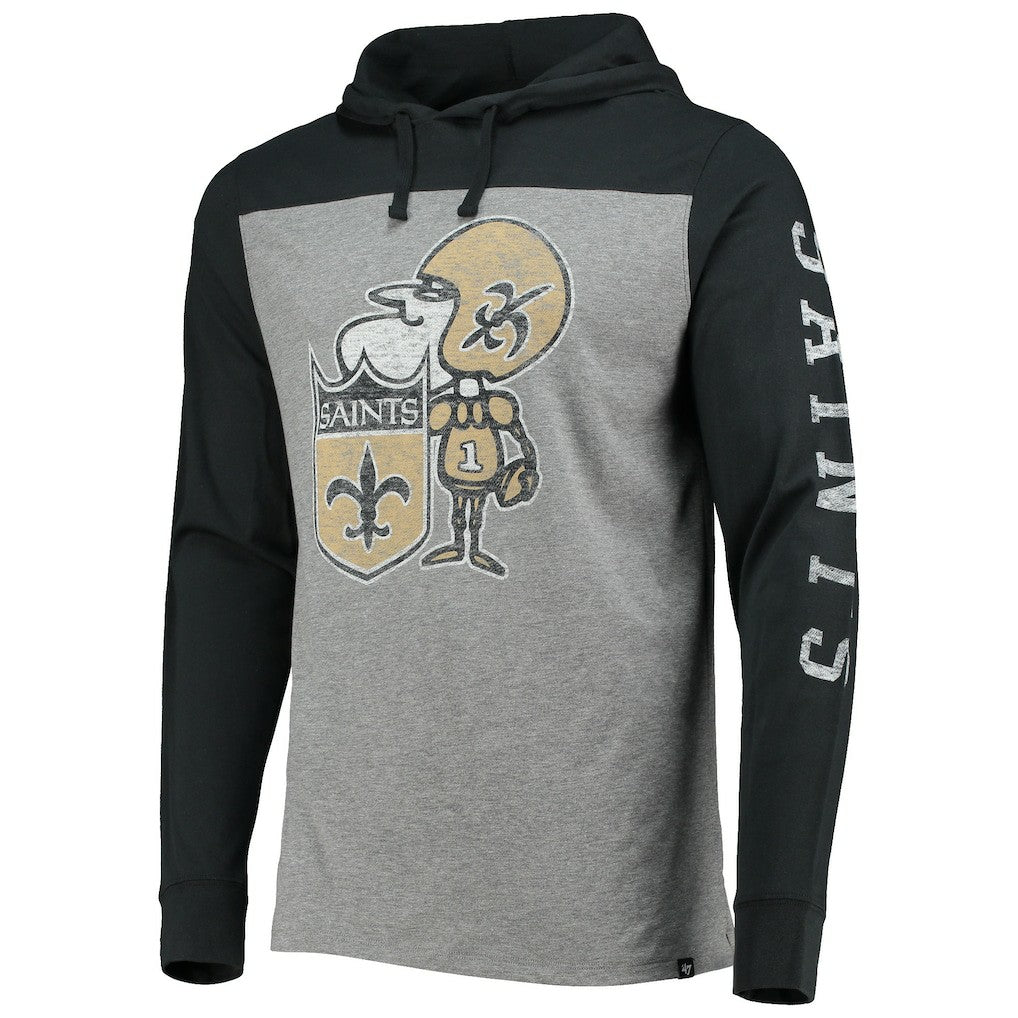 New Orleans Saints '47 Franklin Wooster Throwback Long Sleeve Hoodie T-Shirt - Heathered Gray - 47 brand