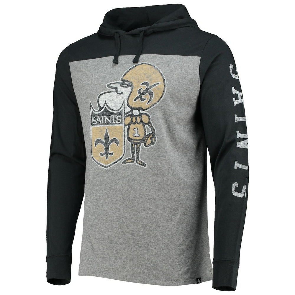 New Orleans Saints '47 Franklin Wooster Throwback Long Sleeve Hoodie T-Shirt - Heathered Gray - 47 brand
