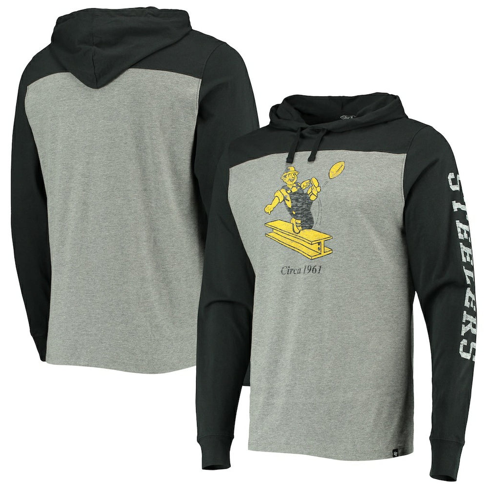 Pittsburgh Steelers '47 Franklin Wooster Throwback Long Sleeve Hoodie T-Shirt - Heathered Gray - 47 brand