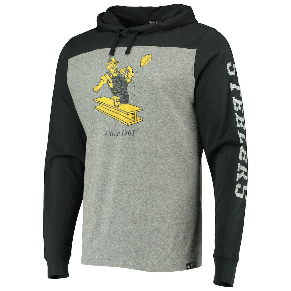 Pittsburgh Steelers '47 Franklin Wooster Throwback Long Sleeve Hoodie T-Shirt - Heathered Gray - 47 brand