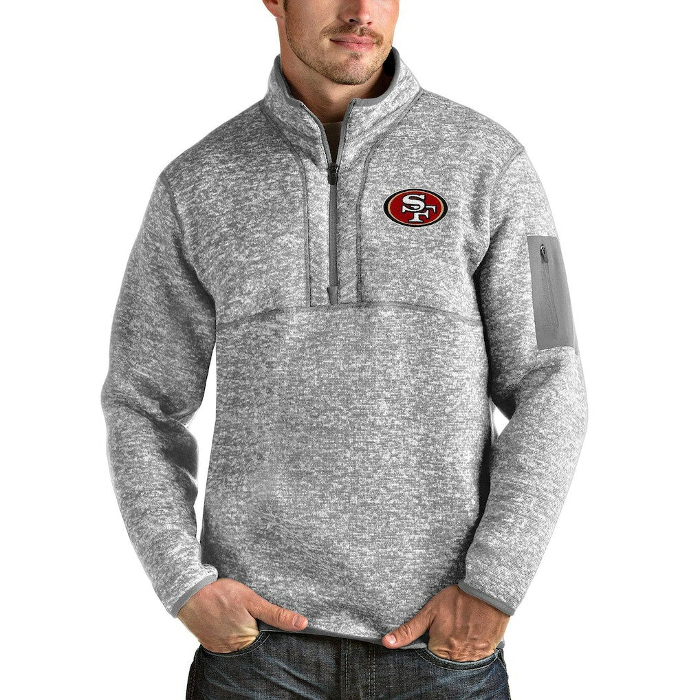 San Francisco 49ers Antigua Team Logo Fortune Quarter-Zip Pullover Jacket - Heather Gray - NFL