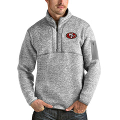 San Francisco 49ers Antigua Team Logo Fortune Quarter-Zip Pullover Jacket - Heather Gray - NFL