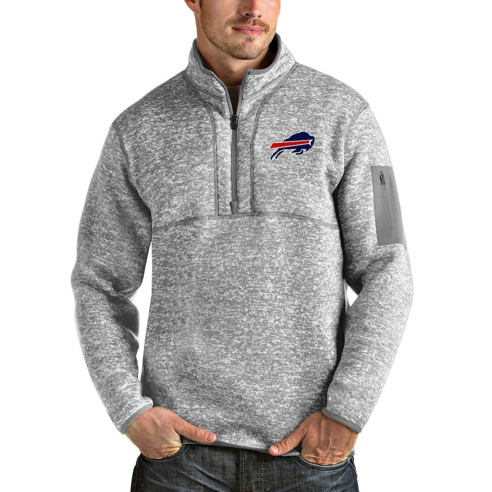 Buffalo Bills Antigua Team Logo Fortune Quarter-Zip Pullover Jacket - Heather Gray - NFL