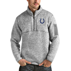 Indianapolis Colts Antigua Team Logo Fortune Quarter-Zip Pullover Jacket - Heather Gray - NFL