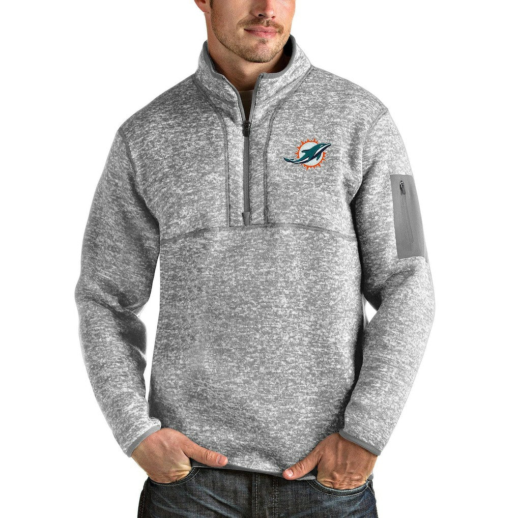 Miami Dolphins Antigua Team Logo Fortune Quarter-Zip Pullover Jacket - Heather Gray - NFL