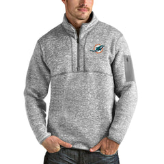 Miami Dolphins Antigua Team Logo Fortune Quarter-Zip Pullover Jacket - Heather Gray - NFL