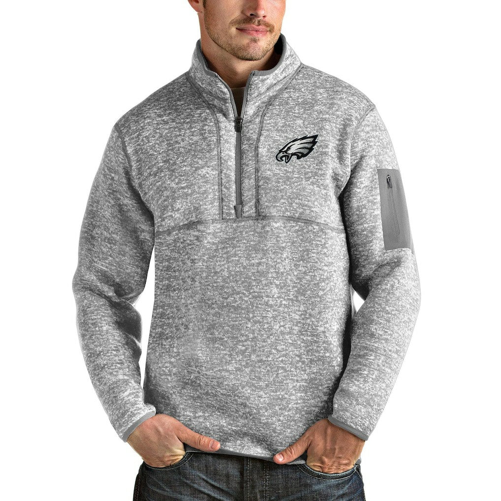 Philadelphia Eagles Antigua Team Logo Fortune Quarter-Zip Pullover Jacket - Heather Gray - NFL