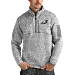 Philadelphia Eagles Antigua Team Logo Fortune Quarter-Zip Pullover Jacket - Heather Gray - NFL