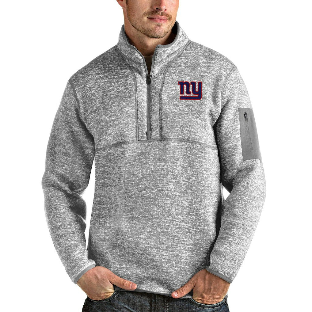 New York Giants Antigua Team Logo Fortune Quarter-Zip Pullover Jacket - Heather Gray - NFL