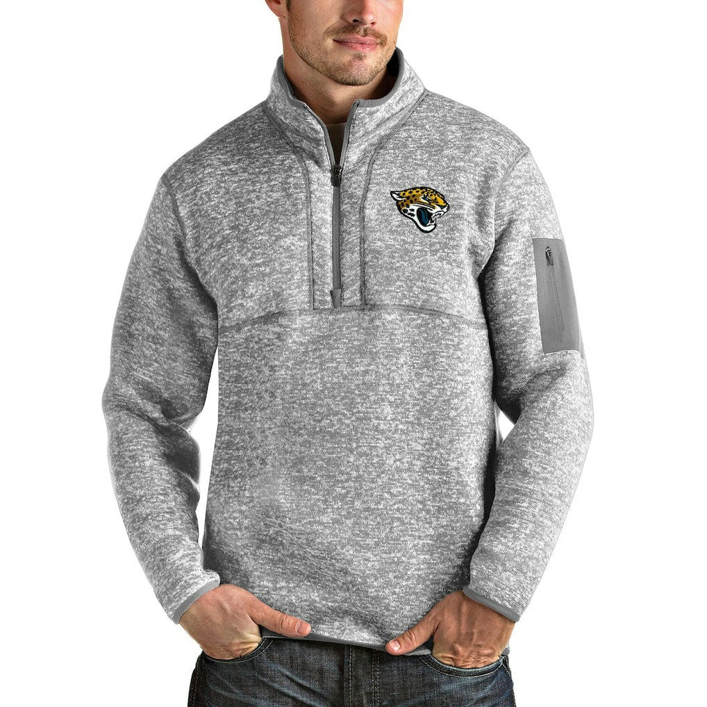 Jacksonville Jaguars Antigua Team Logo Fortune Quarter-Zip Pullover Jacket - Heather Gray - NFL