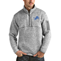 Detroit Lions Antigua Team Logo Fortune Quarter-Zip Pullover Jacket - Heather Gray - NFL