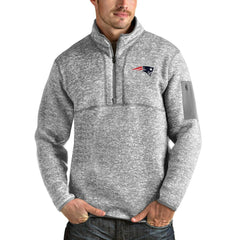 New England Patriots Antigua Team Logo Fortune Quarter-Zip Pullover Jacket - Heather Gray - NFL