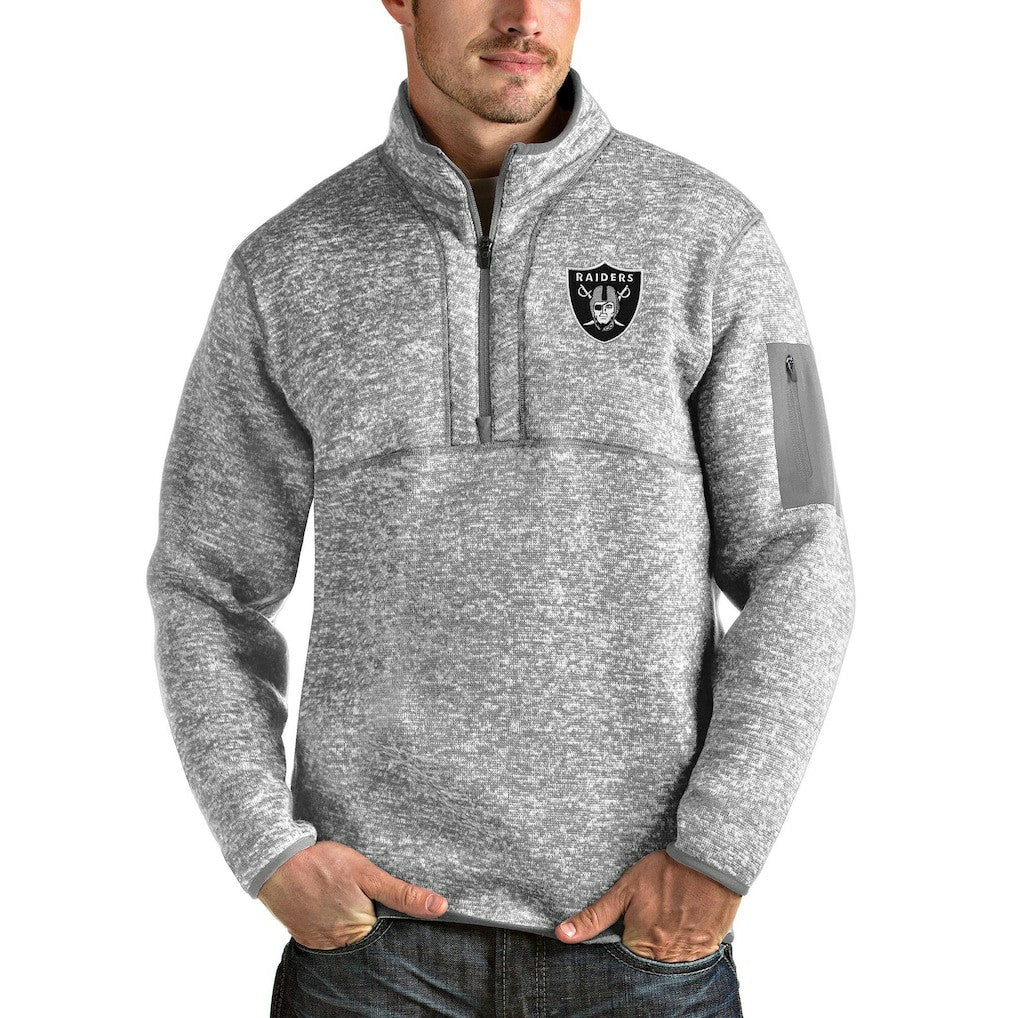 Las Vegas Raiders Antigua Team Logo Fortune Quarter-Zip Pullover Jacket - Heather Gray - NFL