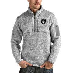 Las Vegas Raiders Antigua Team Logo Fortune Quarter-Zip Pullover Jacket - Heather Gray - NFL