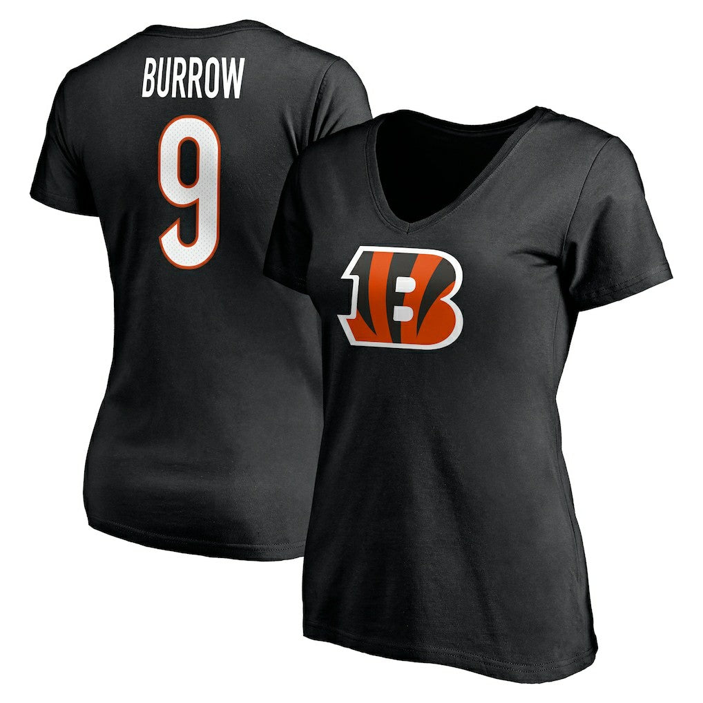 Joe Burrow Cincinnati Bengals Women's Player Icon Name & Number V-Neck T-Shirt - Black - Fanatics