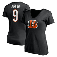 Joe Burrow Cincinnati Bengals Women's Player Icon Name & Number V-Neck T-Shirt - Black - Fanatics