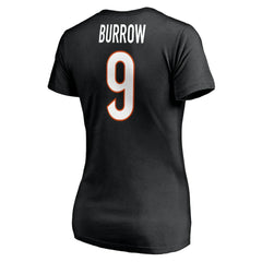 Joe Burrow Cincinnati Bengals Women's Player Icon Name & Number V-Neck T-Shirt - Black - Fanatics