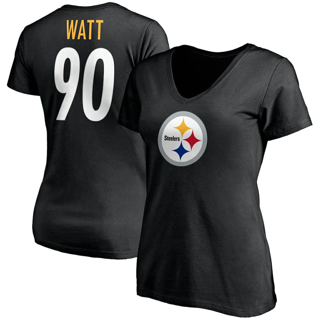 T.J. Watt Pittsburgh Steelers Women's Player Icon Name & Number V-Neck T-Shirt - Black - Fanatics