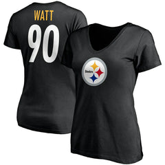 T.J. Watt Pittsburgh Steelers Women's Player Icon Name & Number V-Neck T-Shirt - Black - Fanatics
