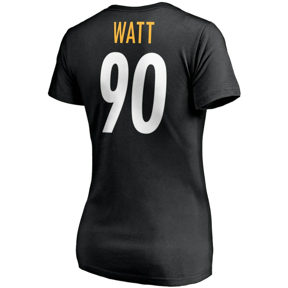 T.J. Watt Pittsburgh Steelers Women's Player Icon Name & Number V-Neck T-Shirt - Black - Fanatics