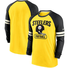 Pittsburgh Steelers Throwback Raglan Long Sleeve T-Shirt - Gold/Black - Nike