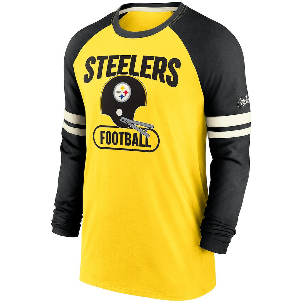 Pittsburgh Steelers Throwback Raglan Long Sleeve T-Shirt - Gold/Black - Nike