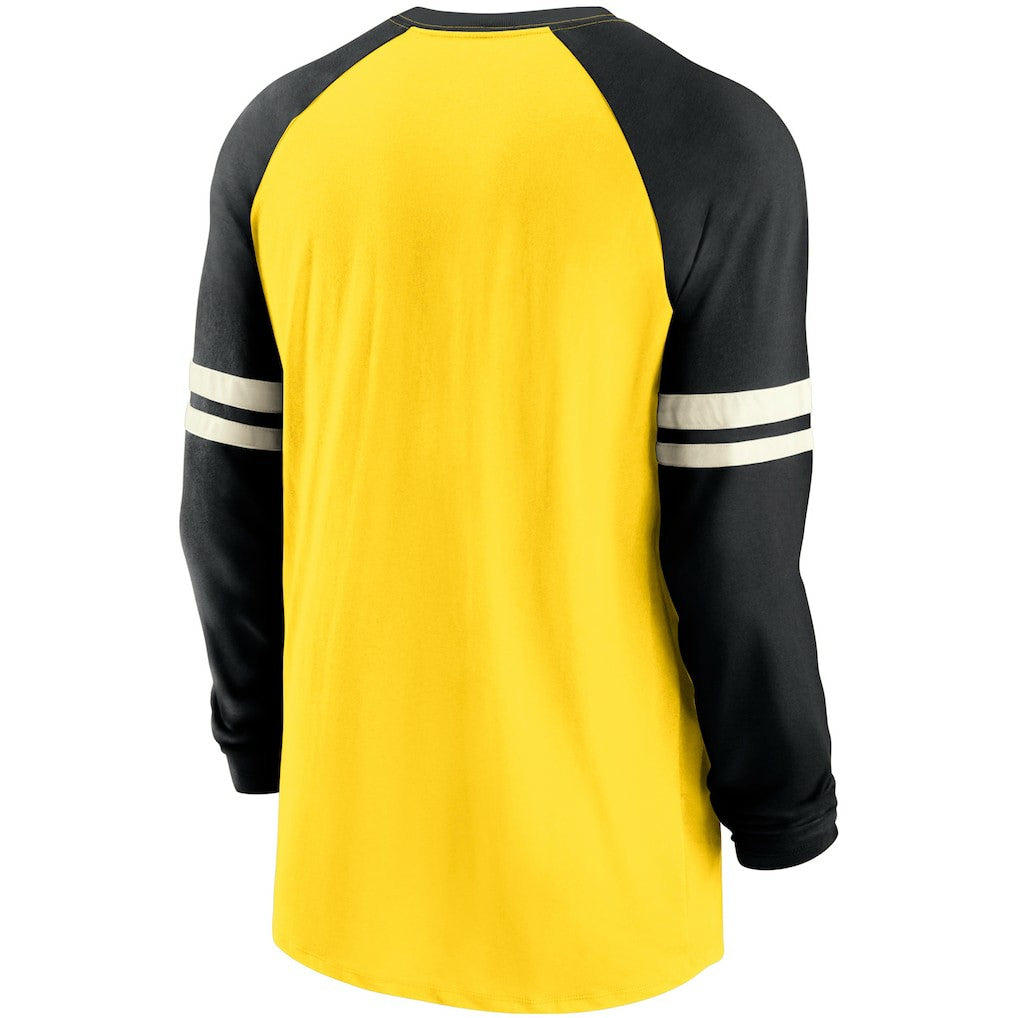 Pittsburgh Steelers Throwback Raglan Long Sleeve T-Shirt - Gold/Black - Nike