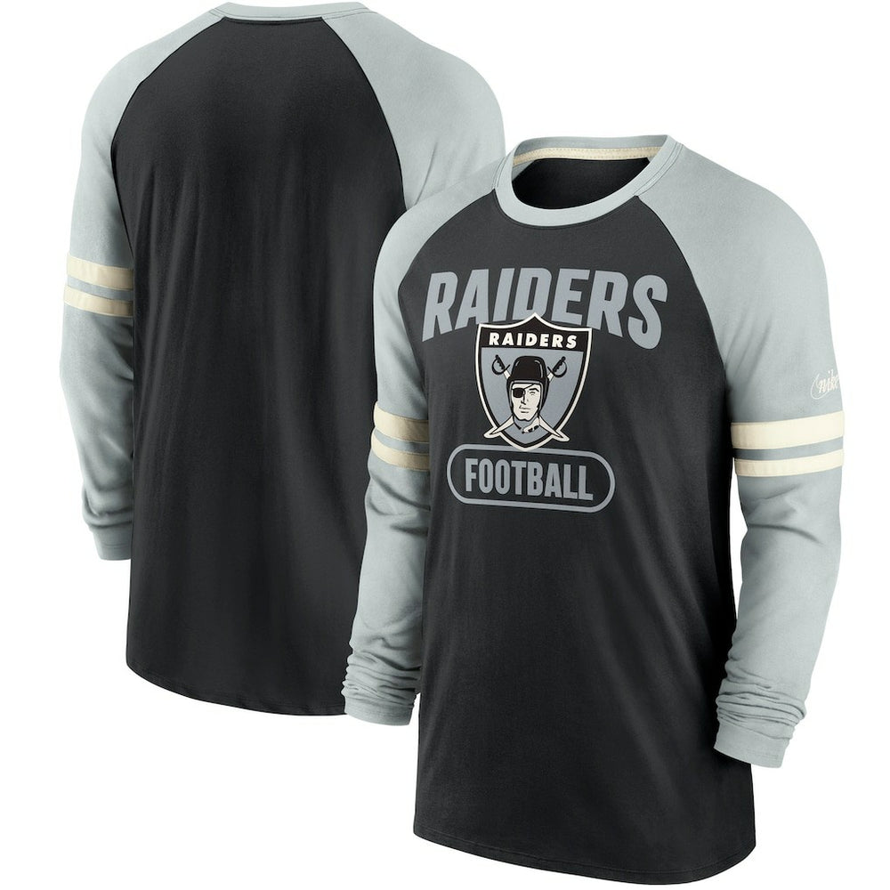 Las Vegas Raiders Throwback Raglan Long Sleeve T-Shirt - Black/Silver - Nike
