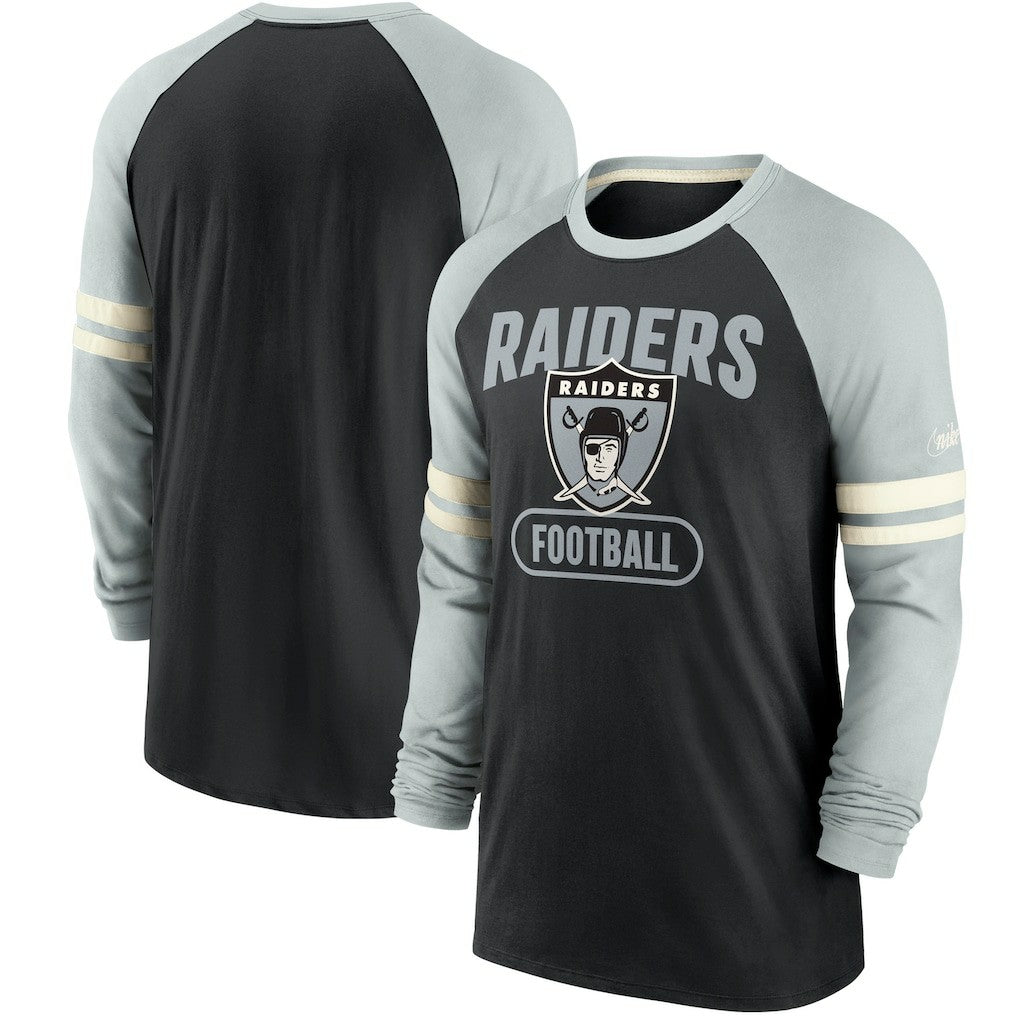 Las Vegas Raiders Throwback Raglan Long Sleeve T-Shirt - Black/Silver - Nike