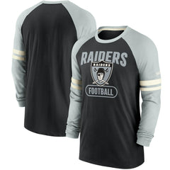 Las Vegas Raiders Throwback Raglan Long Sleeve T-Shirt - Black/Silver - Nike