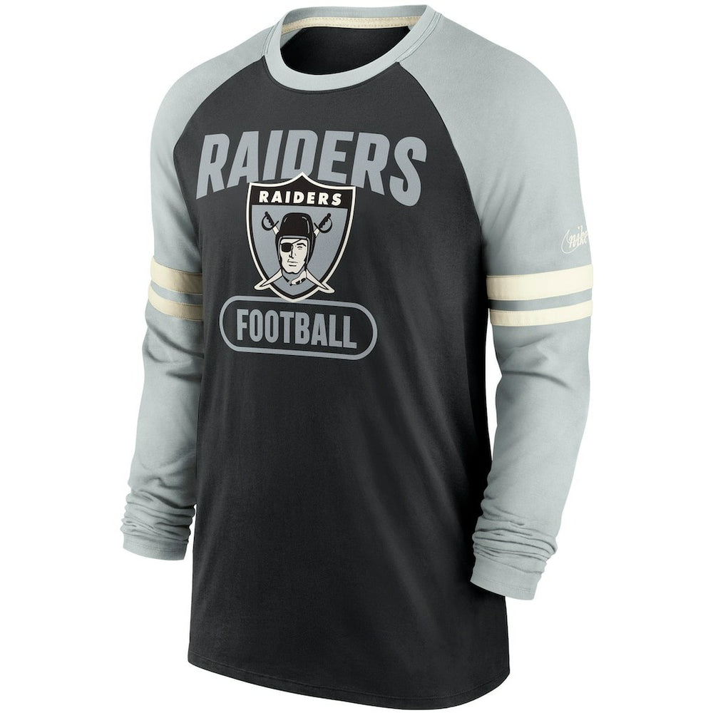 Las Vegas Raiders Throwback Raglan Long Sleeve T-Shirt - Black/Silver - Nike