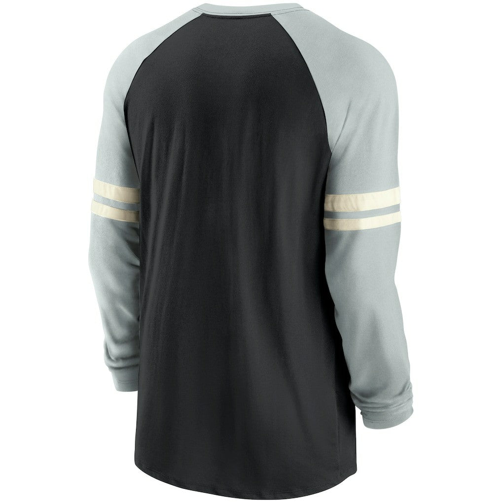 Las Vegas Raiders Throwback Raglan Long Sleeve T-Shirt - Black/Silver - Nike