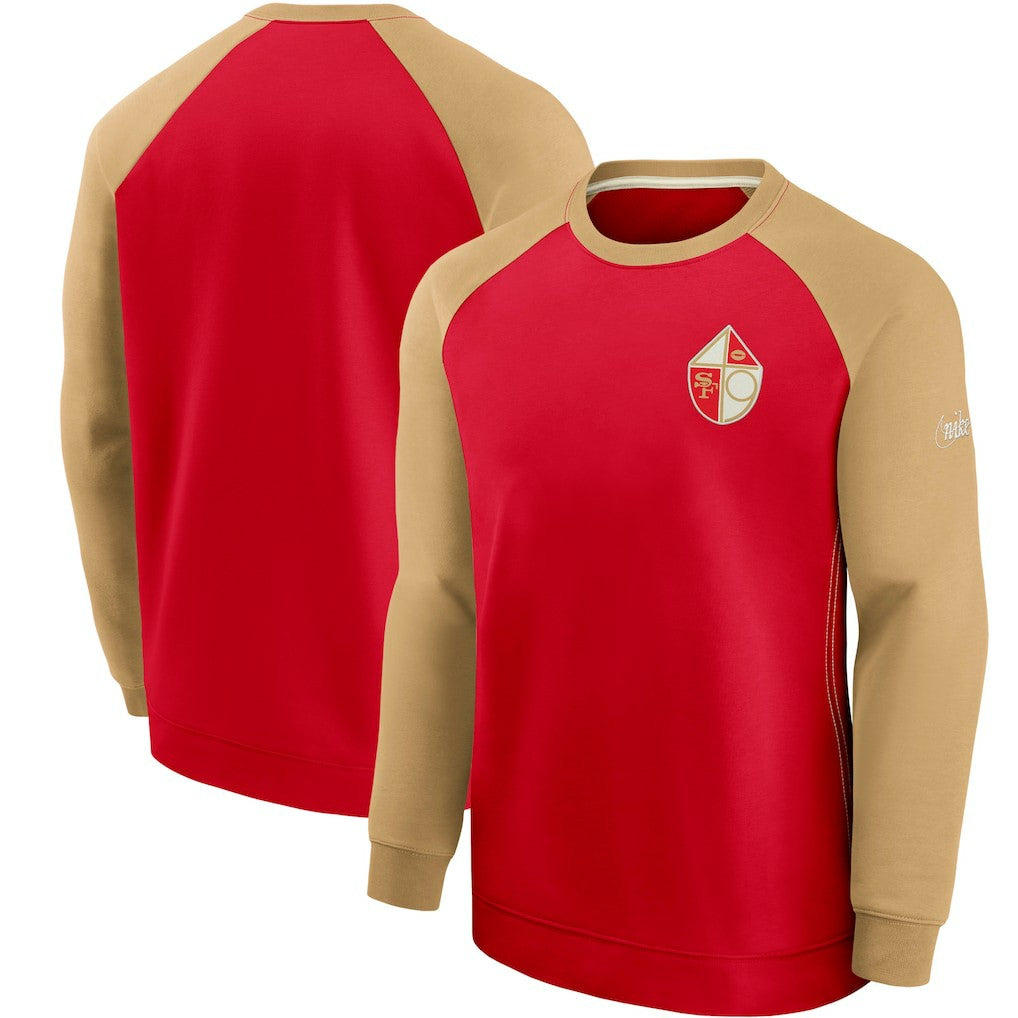 San Francisco 49ers Historic Raglan Crew Performance Sweater - Scarlet/Gold - Nike