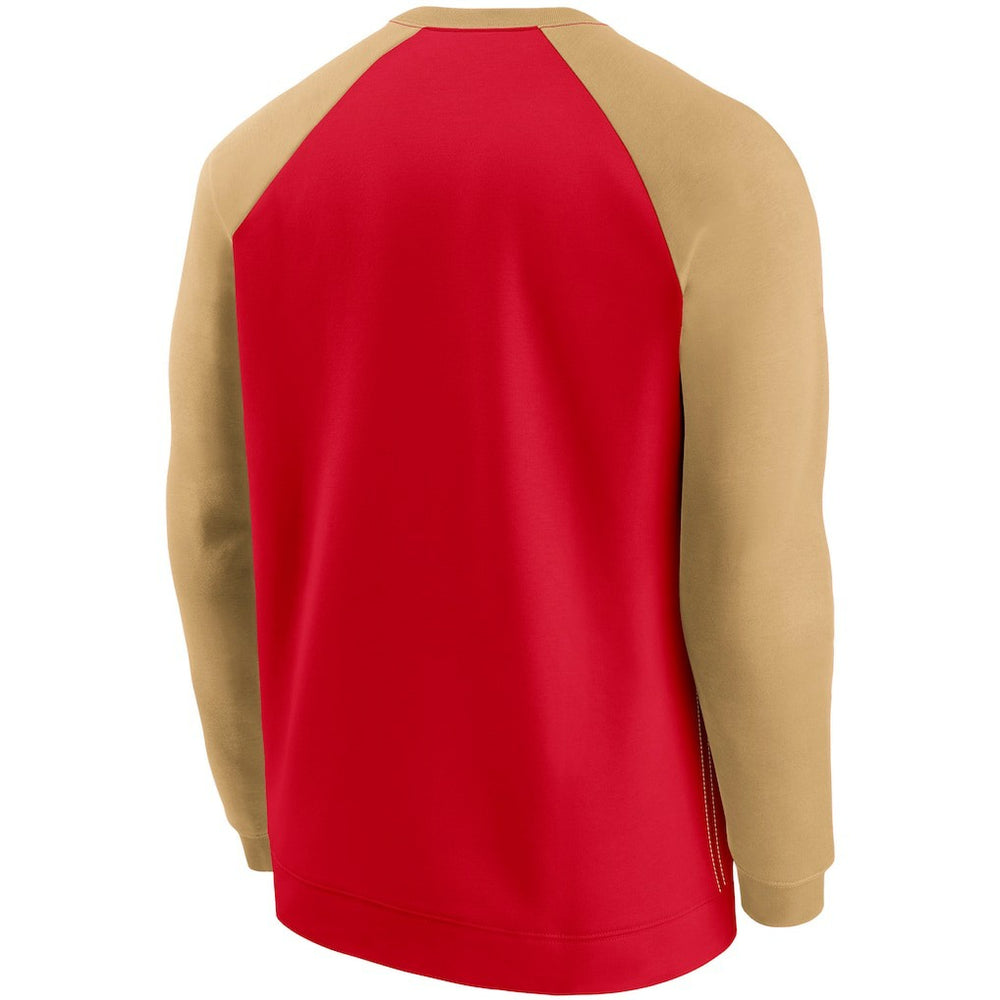 San Francisco 49ers Historic Raglan Crew Performance Sweater - Scarlet/Gold - Nike