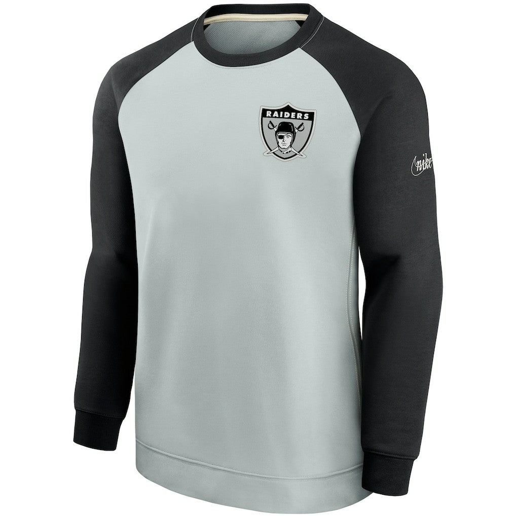 Las Vegas Raiders Historic Raglan Crew Performance Sweater - Silver/Black - Nike