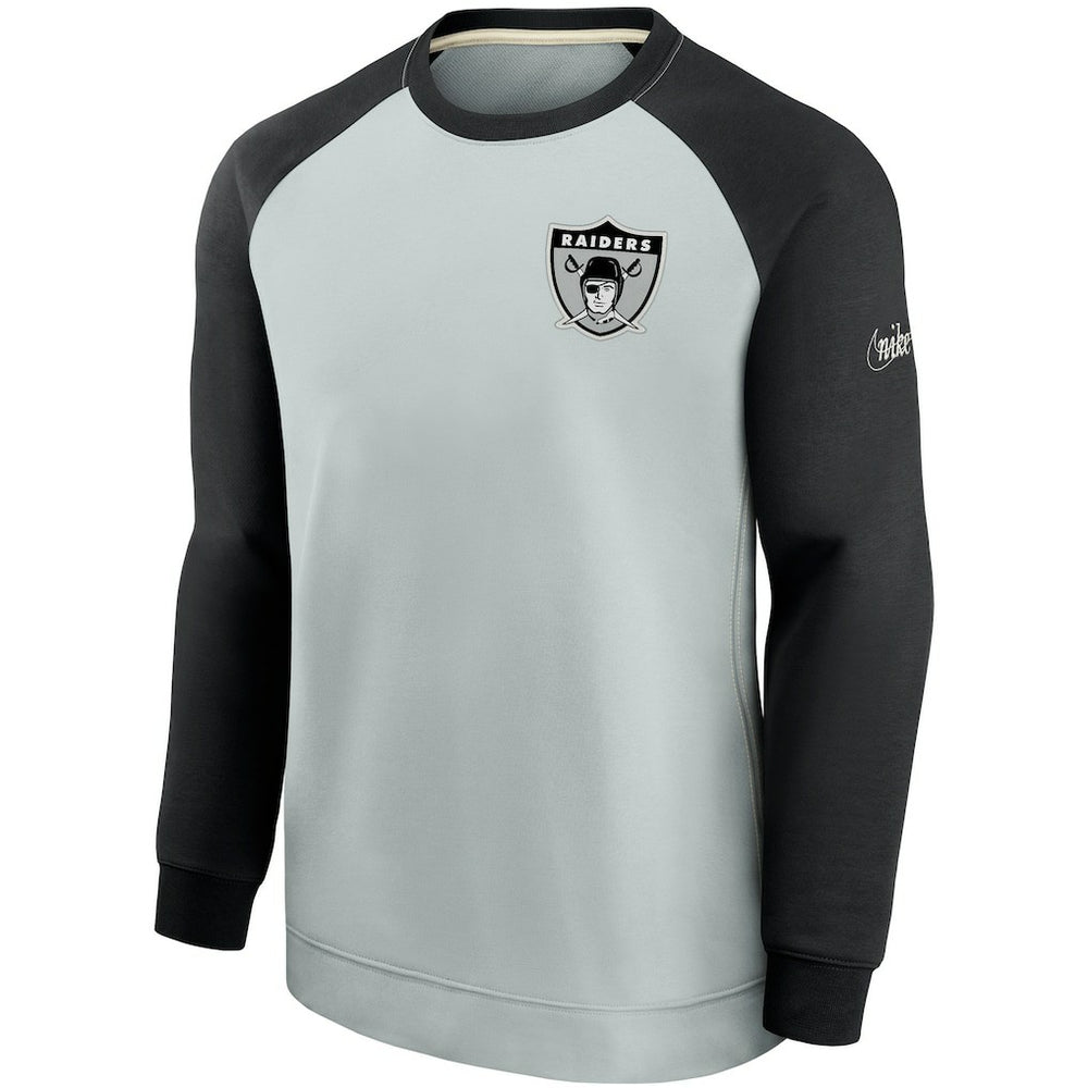 Las Vegas Raiders Historic Raglan Crew Performance Sweater - Silver/Black - Nike