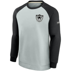 Las Vegas Raiders Historic Raglan Crew Performance Sweater - Silver/Black - Nike