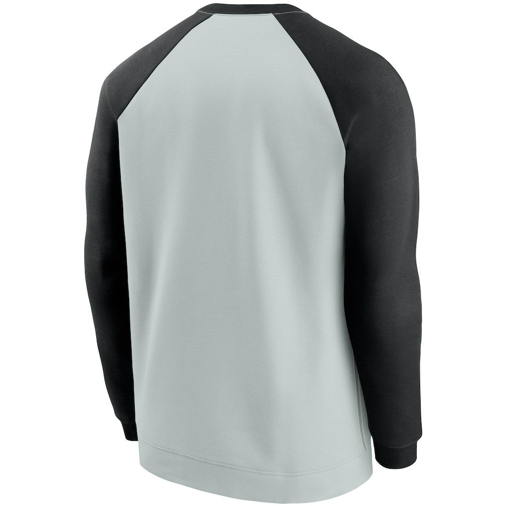 Las Vegas Raiders Historic Raglan Crew Performance Sweater - Silver/Black - Nike