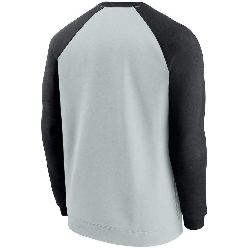 Las Vegas Raiders Historic Raglan Crew Performance Sweater - Silver/Black - Nike