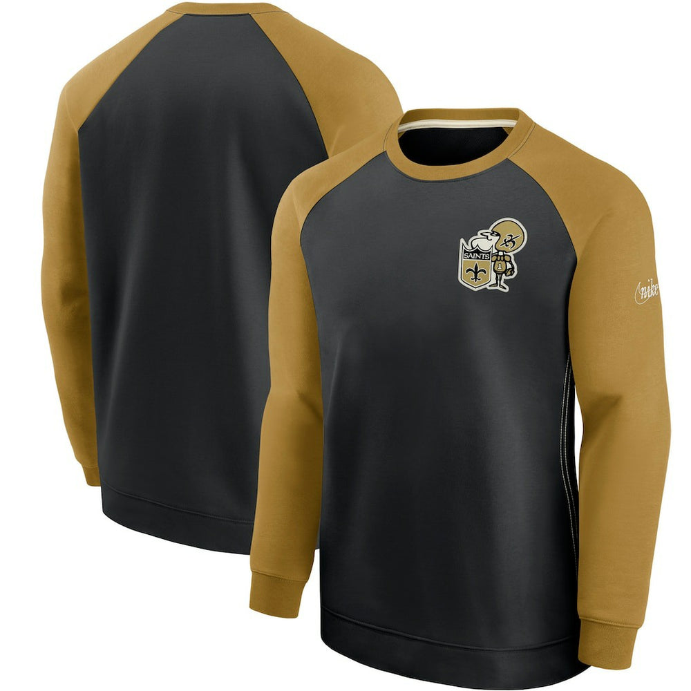 New Orleans Saints Historic Raglan Performance Pullover Sweater - Black/Gold - Nike