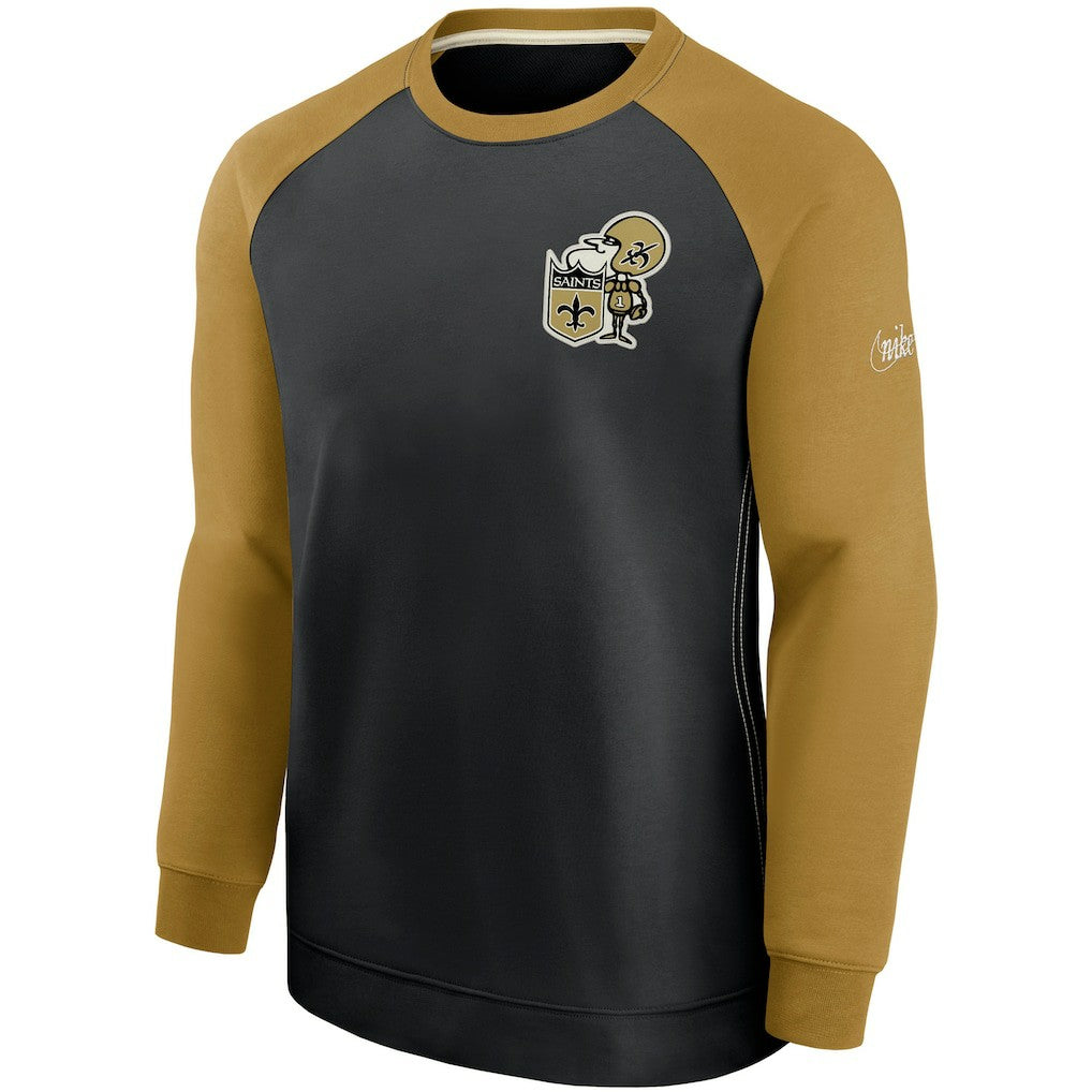New Orleans Saints Historic Raglan Performance Pullover Sweater - Black/Gold - Nike