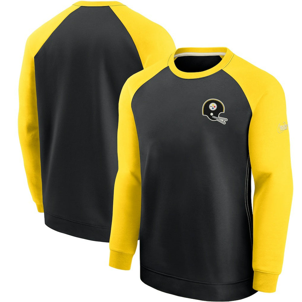 Pittsburgh Steelers Historic Raglan Crew Performance Sweater - Black/Gold - Nike
