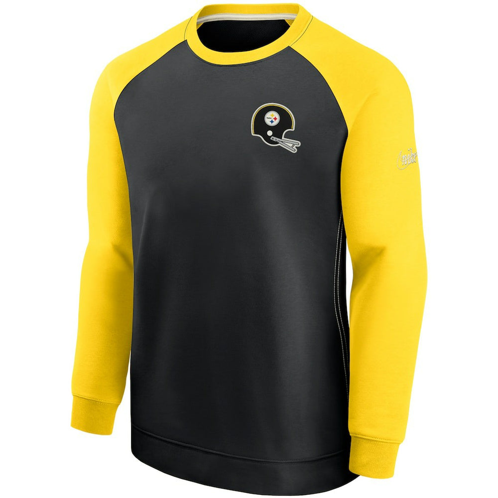 Pittsburgh Steelers Historic Raglan Crew Performance Sweater - Black/Gold - Nike