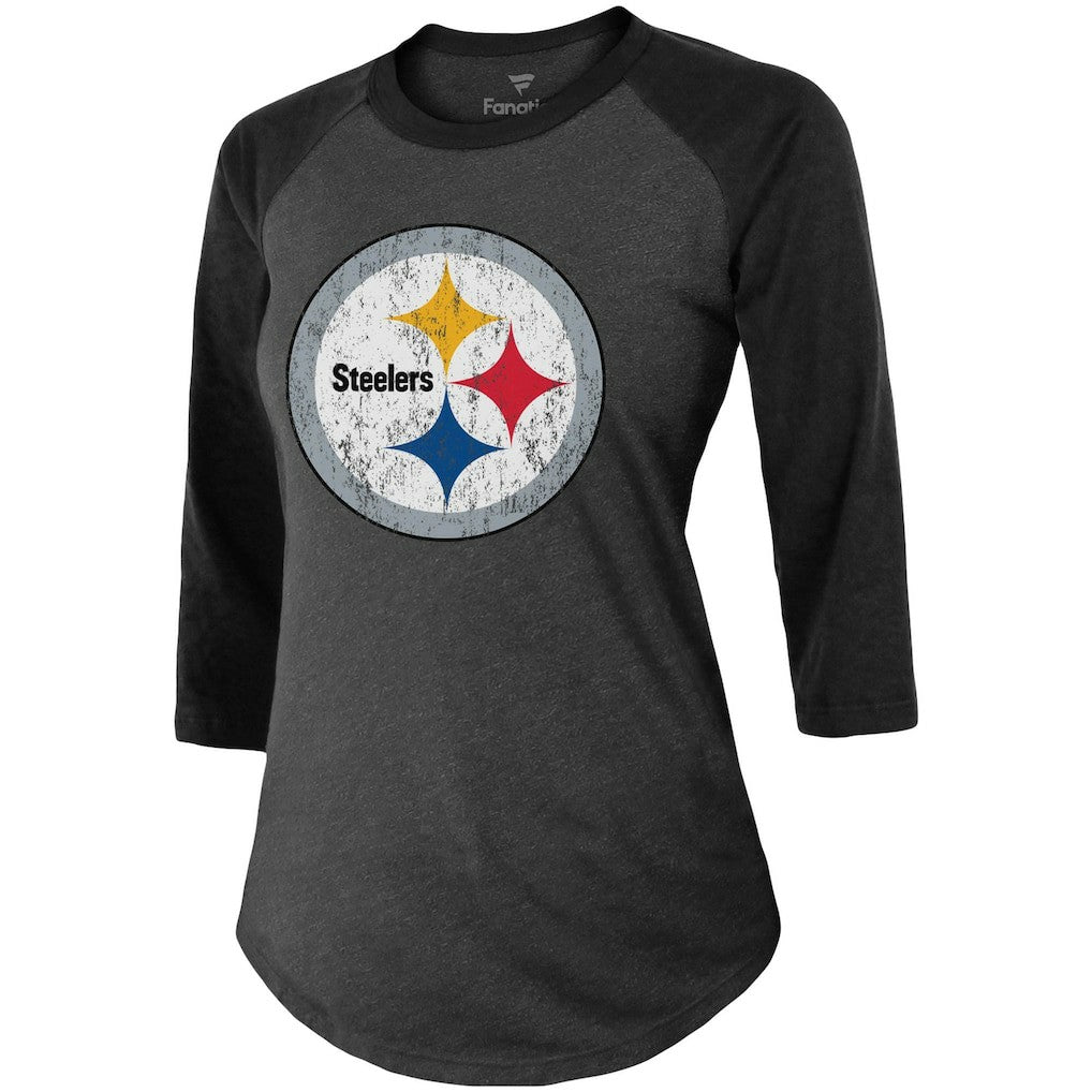 Chase Claypool Pittsburgh Steelers Women's Team Player Name & Number Tri-Blend Raglan 3/4-Sleeve T-Shirt - Black - Fanatics