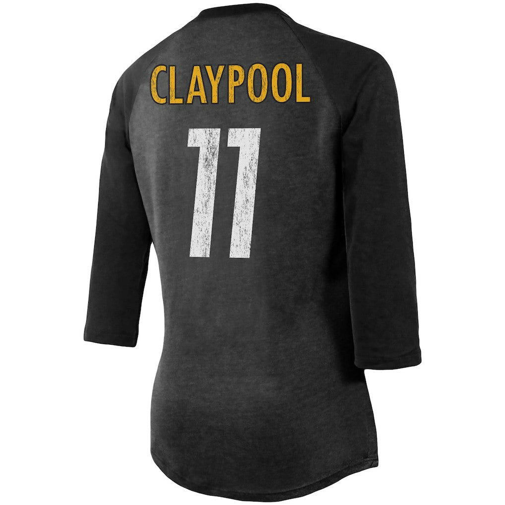 Chase Claypool Pittsburgh Steelers Women's Team Player Name & Number Tri-Blend Raglan 3/4-Sleeve T-Shirt - Black - Fanatics