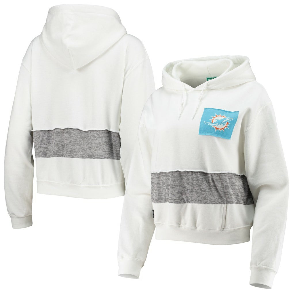 Miami Dolphins Refried Apparel Women's Sustainable Crop Dolman Pullover Hoodie - White - NFL