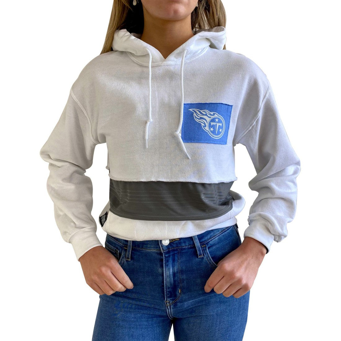Tennessee Titans Refried Apparel Women's Sustainable Crop Dolman Pullover Hoodie - White - NFL