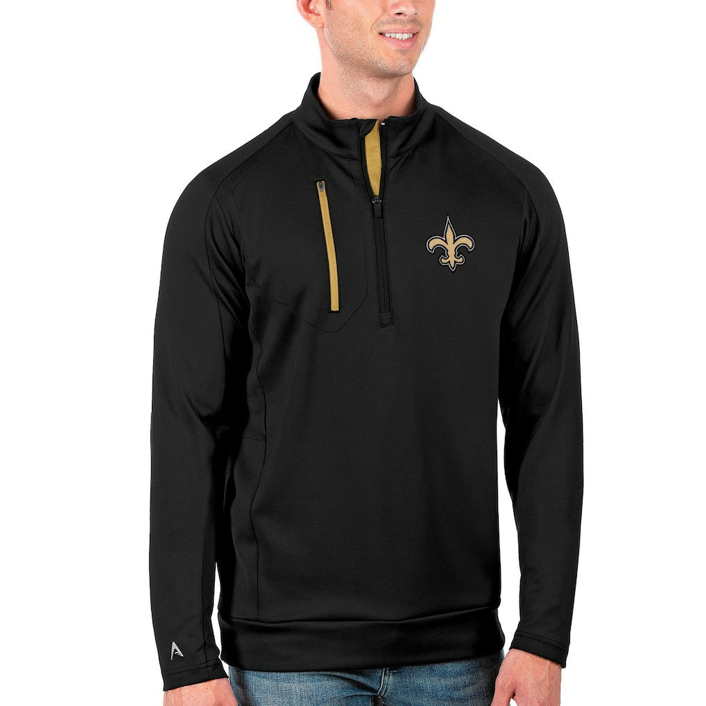 New Orleans Saints Antigua Generation Quarter-Zip Pullover Jacket - Black/Gold - NFL